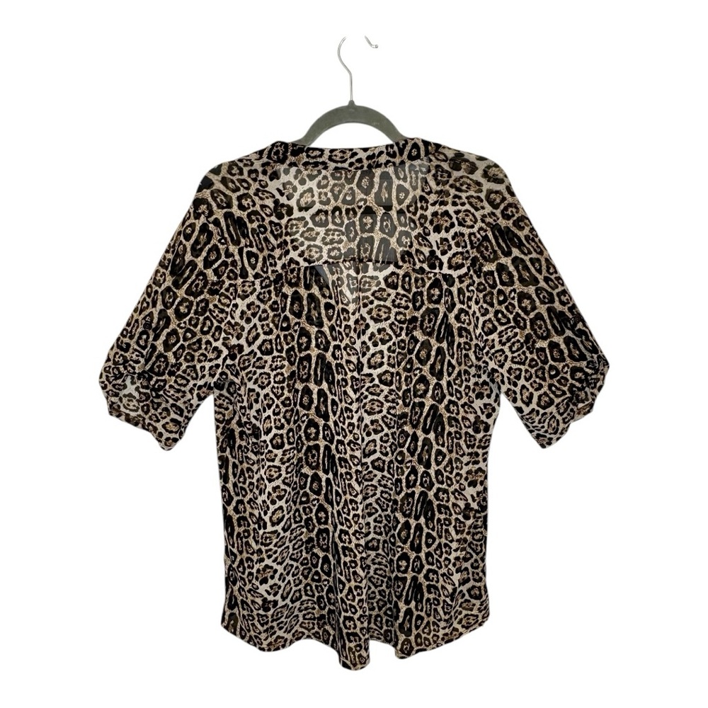 Siren Lily Brown Tan Leopard Animal Print Ruffle Blouse Baddie Indie Flowy 2X - Picture 3 of 5